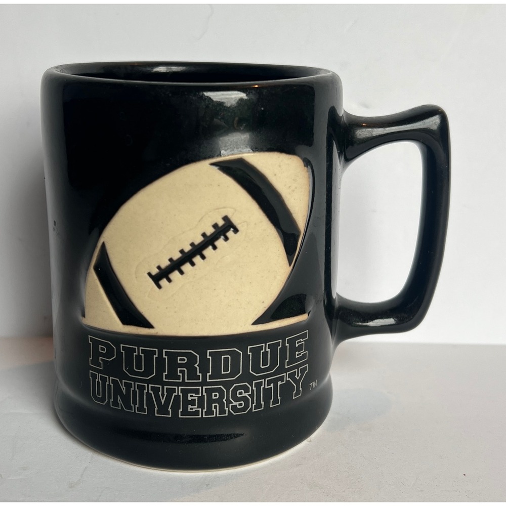 Purdue University Football Coffee Mug Black Ceramic 3D Embossed Boilermakers 4in